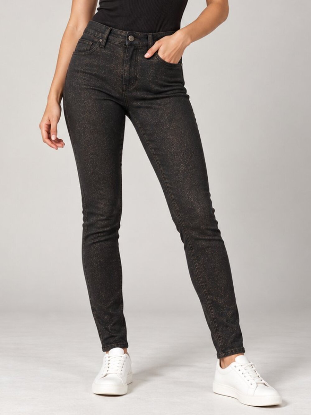 Hudson Nico Mid Rise Super Skinny Jeans Black Gold Metallic Size 28 Stretch